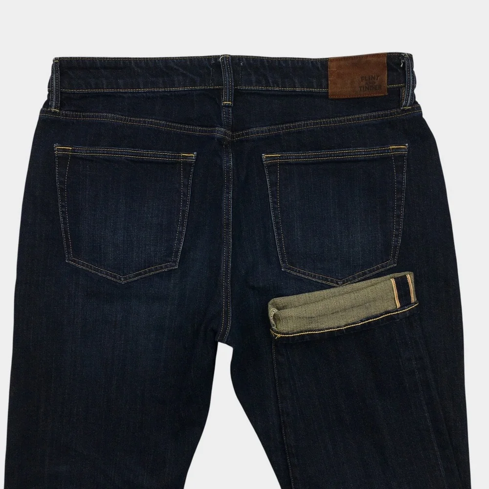 Flint and Tinder Slim Fit Selvedge Jeans Mens 33x30 Dark Indigo Denim Pants